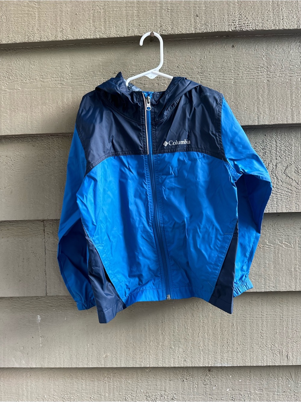 Columbia Kids Blue and Navy Hooded Rain Jacket